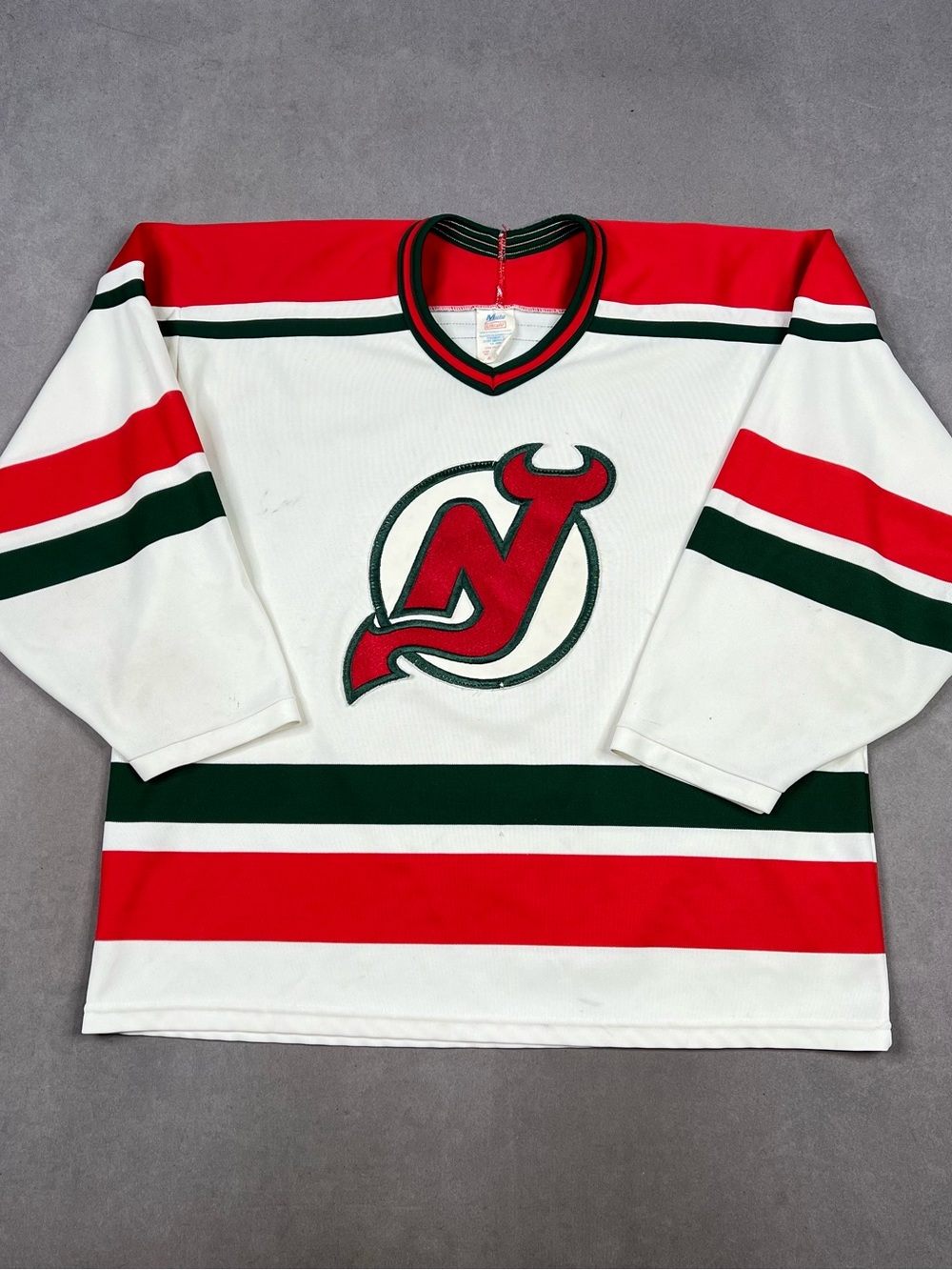 Vintage New Jersey Devils Maska Hockey Jersey Red, White & Green